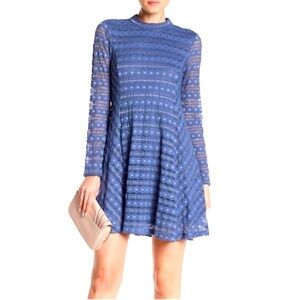 Lush High Neck Stretch Lace Fit n Flare Dress Medium Periwinkle Blue NWT